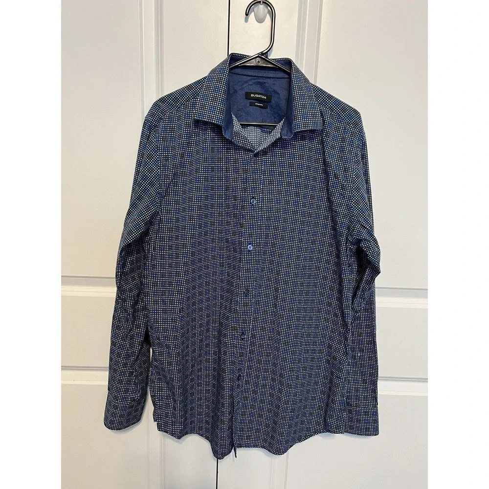 Bugatchi Shaped Fit Men's Casual Shirt Size L Long Sleeve 100%‎ Cotton